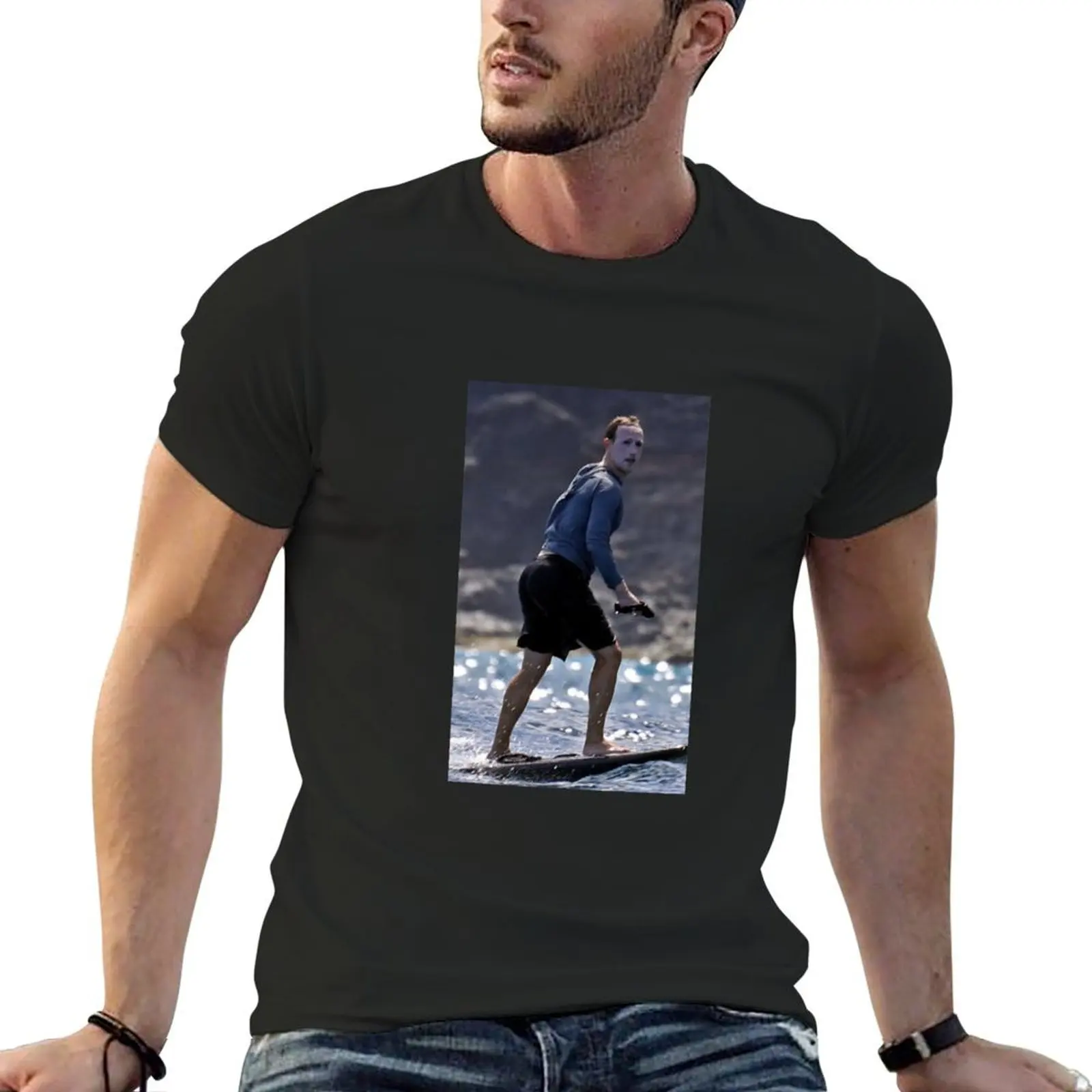 Mark Zuckerberg White Face Surfboarding Meme T-Shirt blue archive custom t shirt mens t shirts pack