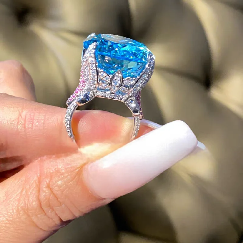 

Стерлингового Серебра 925 пробы 5А Циркон Параиба Синее Блестящее Кольцо Роскошные Модные Изящные Свадебные Украшения