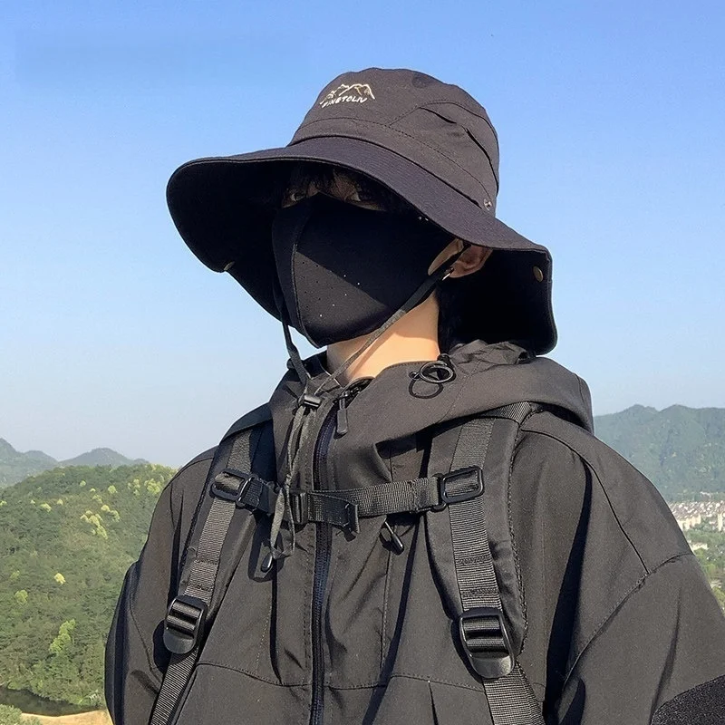 cawin-ken-men's-outdoor-fiing-cap-wide-brim-hiking-breathable-uv-protection-sunade-hat-adjustable-round-top-polyester-fiber