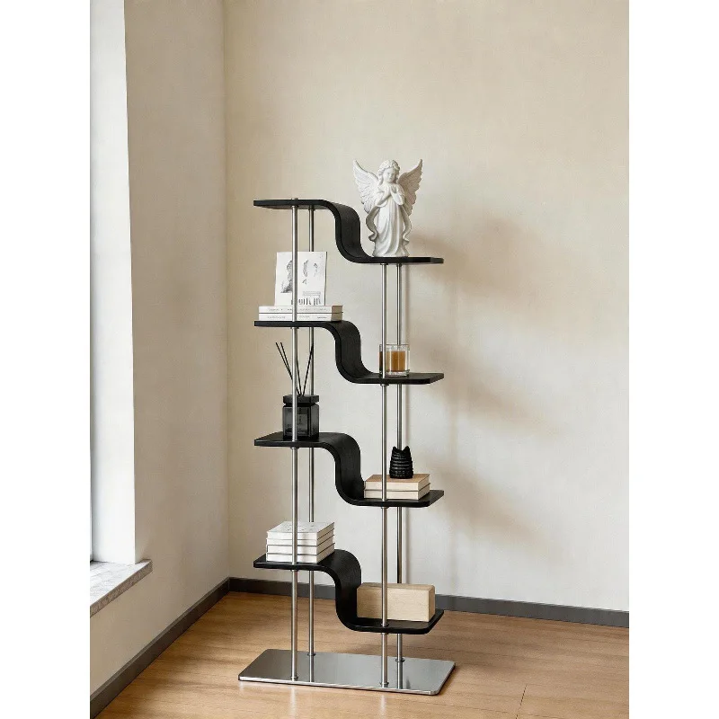 Medieval black walnut solid wood corner bookshelf, simple floor-to-ceiling multi-layer shelf, small apartment space-saving