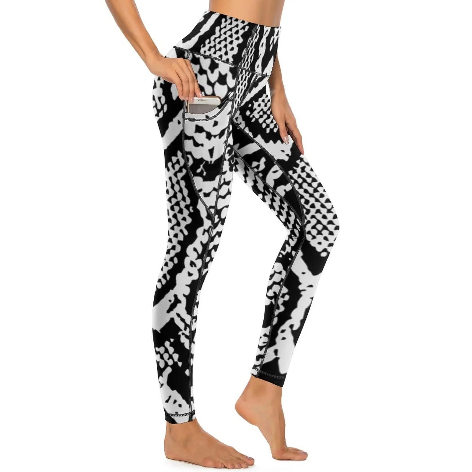 Black White Snakeskin Leggings Sexy Animal Snake Skin Print High Waist Yoga Pants Fashion Quick-Dry Leggins Lady Design