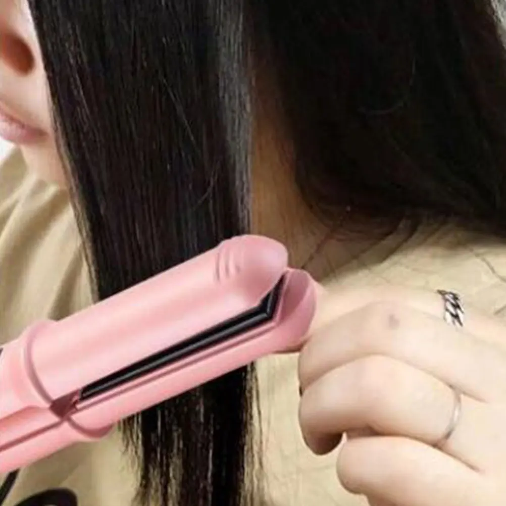 

1pc Usb Hair Straightener Dual-Use Curler Ceramic Heater Rapid Heating Led Display 360 Rotating Cord Professional Home Use Pink