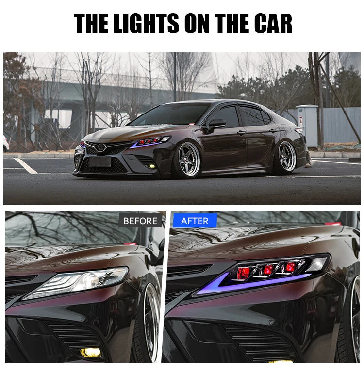 Headlights for Toyota Camry 8th Gen 2018-2024 Triple Beam Front Lamp Assembly