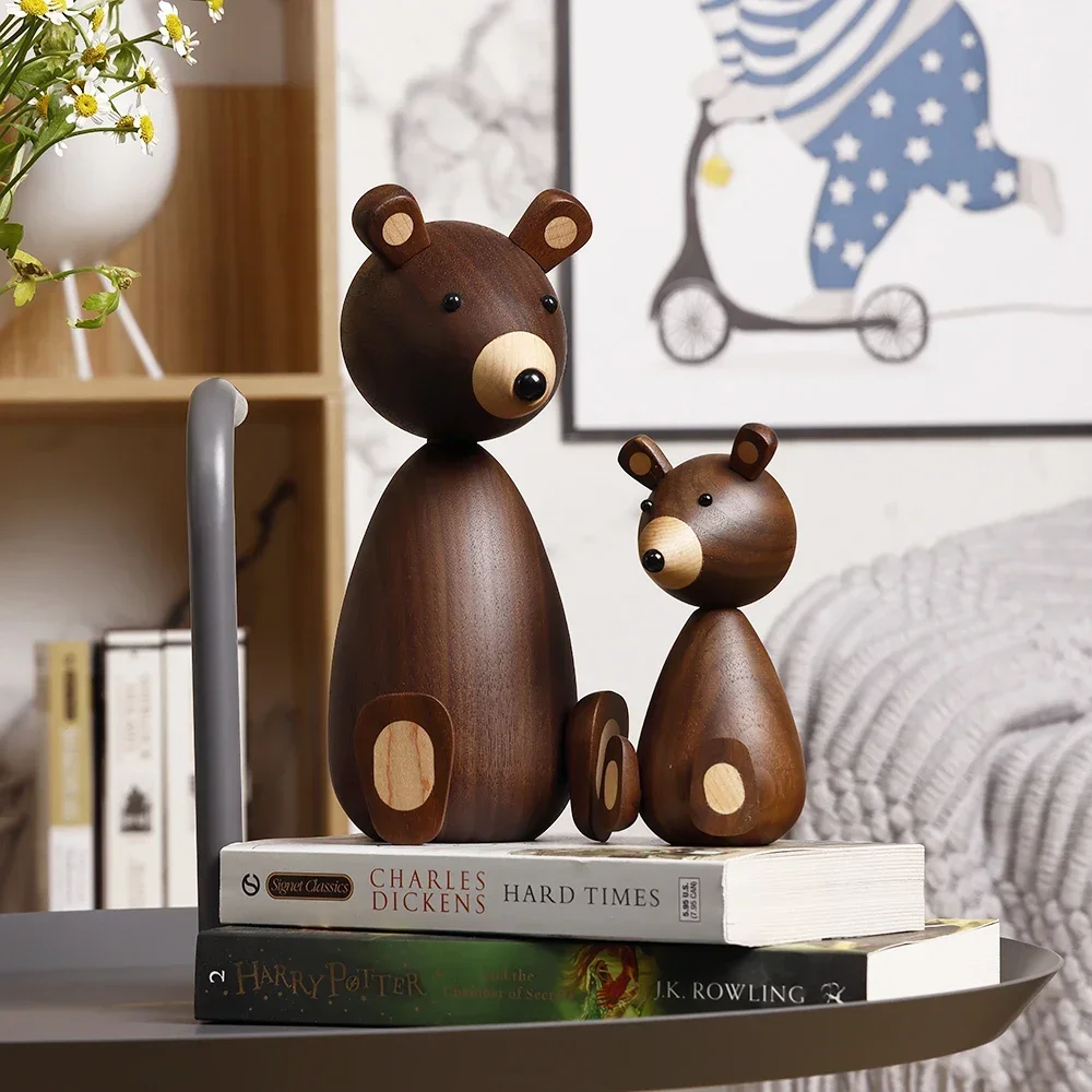 Christmas Gift Little Bear is Nordic Vintage Home Decoration Accessories for Room Decor Figurine Walnut Wood  Cute Baby Toys