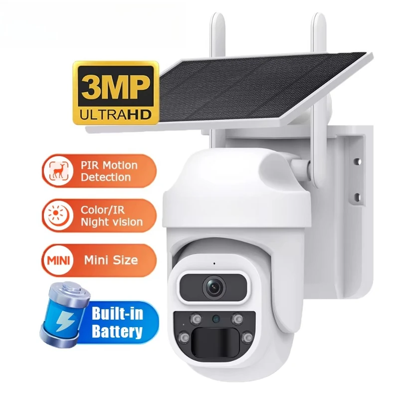 

Mini 3mp WiFi Outdoor Solar Camera Home 360 Ptz CCTV Security Solar Camera CCTV Security 3k