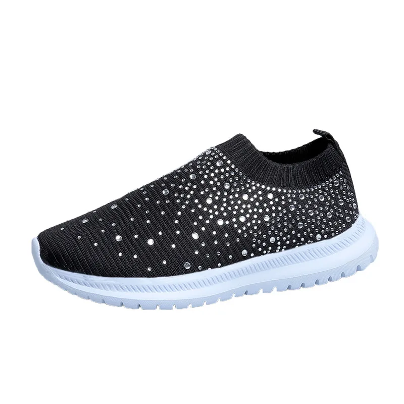 Novas Mulheres Sneakers Strass meias elásticas sapatos Malha Plataforma Sapatos Branco Respirável Socofy Sapatos Casuais Mulheres Apartamentos Sapatos