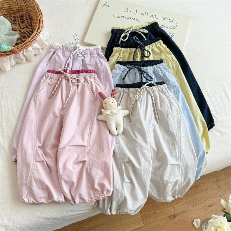 

2026 Summer New Hot Selling Children's Waist Head Color Blocked Folded Elastic Waist Parachute Pants