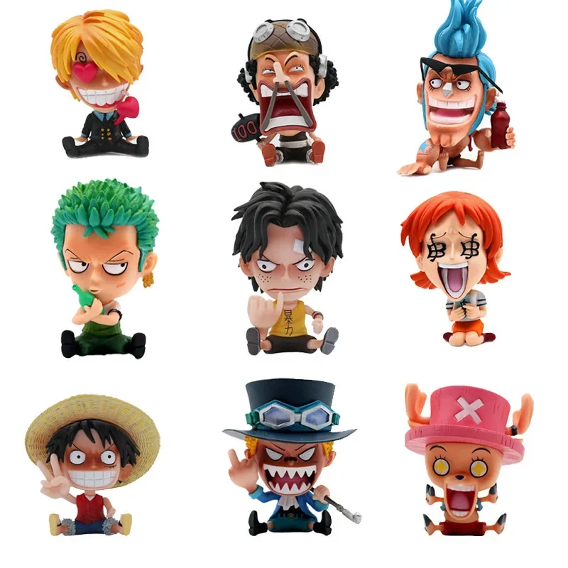 8-10cm Anime Figure One Piece Monkey D Luffy Roronoa Zoro Kawaii Toys Q-Version Figural Nendoroid Car Decoration PVC Model Gift