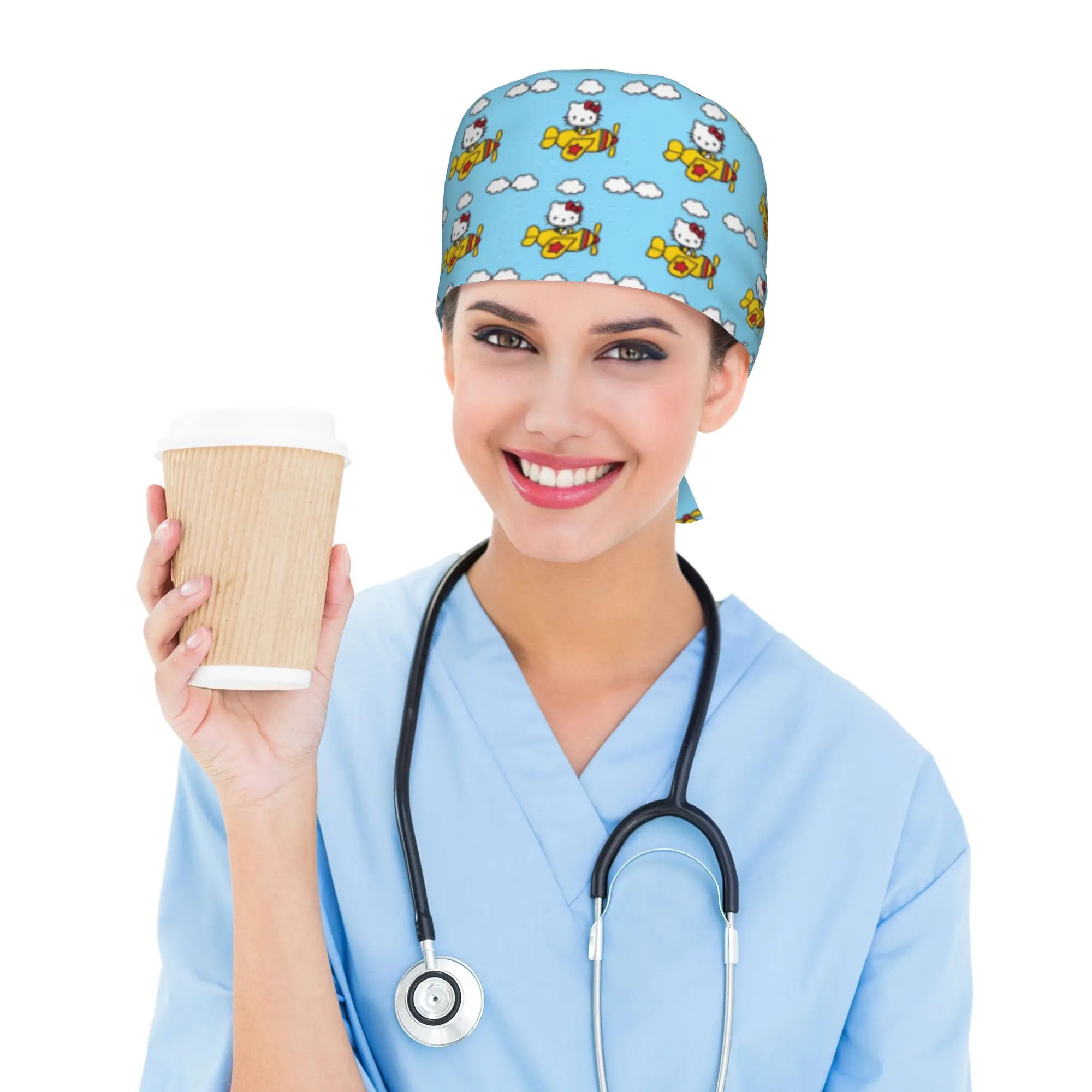 

Custom Kitties Kitten Scrubs Cap Surgical Hats Women Men Cat Anime Operating Room Cap Operator Hats Lab Works Hat