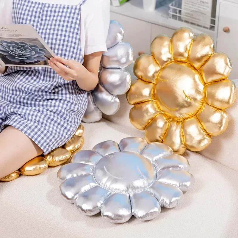 

1pc 42cm Simulation Cartoon Golden Silver Color Sun Flower Plush Toys Kawaii Stuffed Soft Plants Modeling Sofa Cushion Home Deco