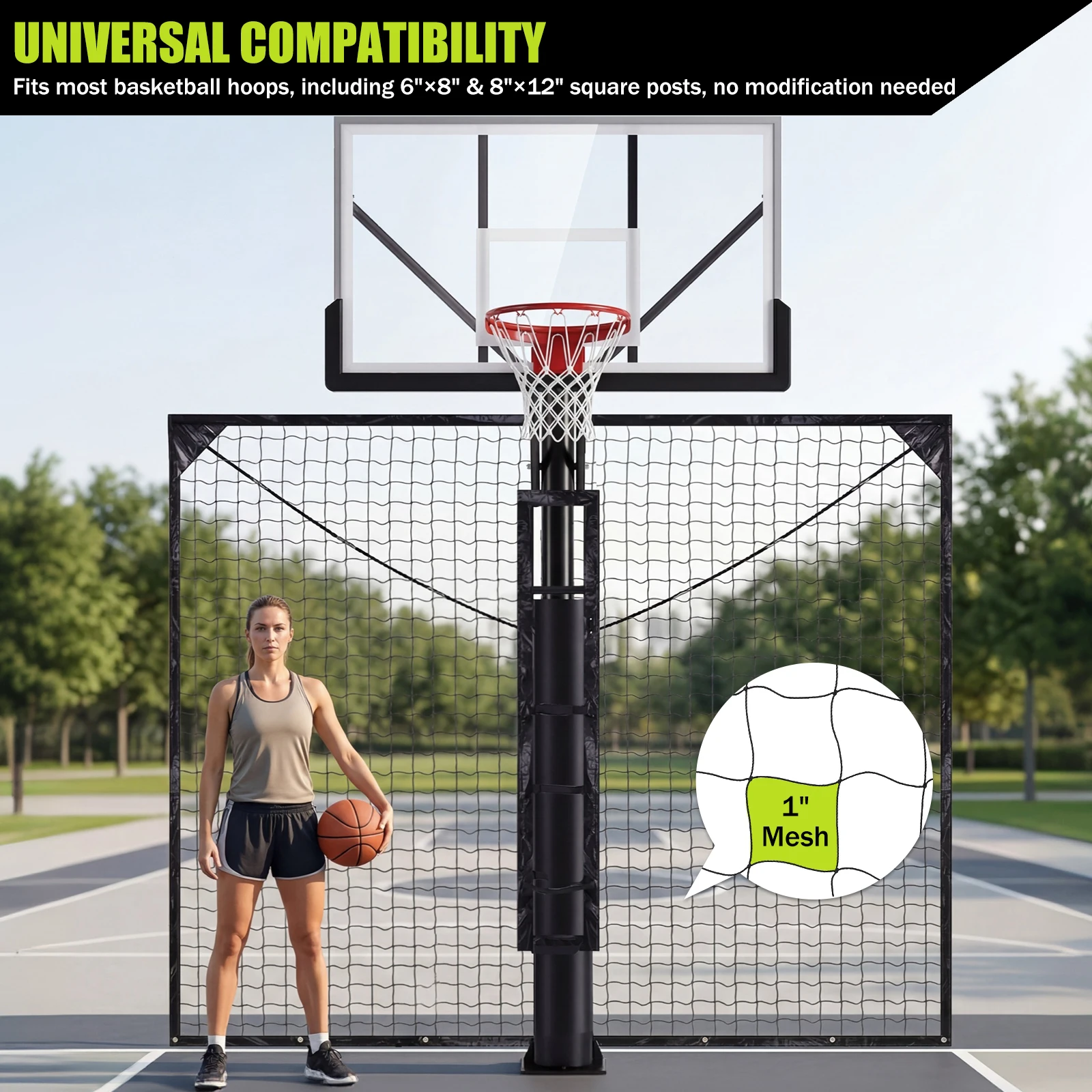 

Yard Guard Backstop Nets 12FT X 10FT Basketball Hoop Return Accessories UV-Resistant for Outdoor Backyard Community Court