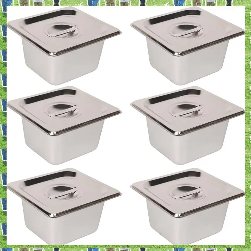 

FTS 6 Pack Anti-Jam Slotted Hotel Pans With Lids, 1/6 Size 4 Inch Deep, Commercial 18/8 Stainless Steel Steam Table Food Pan