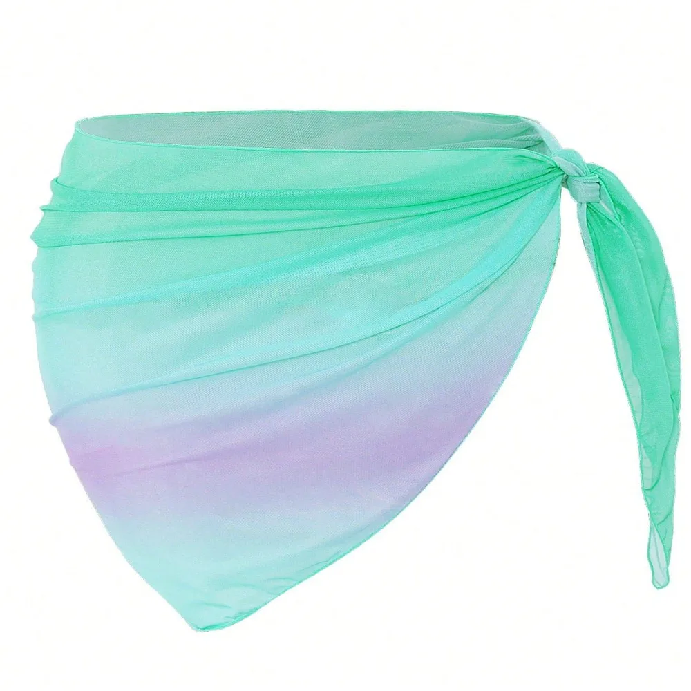 New Chiffon Material Beach Dress Short Length UPF Protection Bikini Cover Up Sheer Fabric Gradient Color Swimwear Shawl Beach