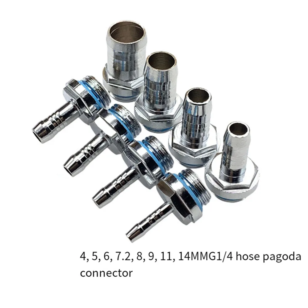 PC 수냉 호스 파고다 바브 황동 피팅 G1/4 스레드 피팅, 수냉 시스템용 투터치, 4mm, 6/7.2mm, 9mm, 11mm, 14mm