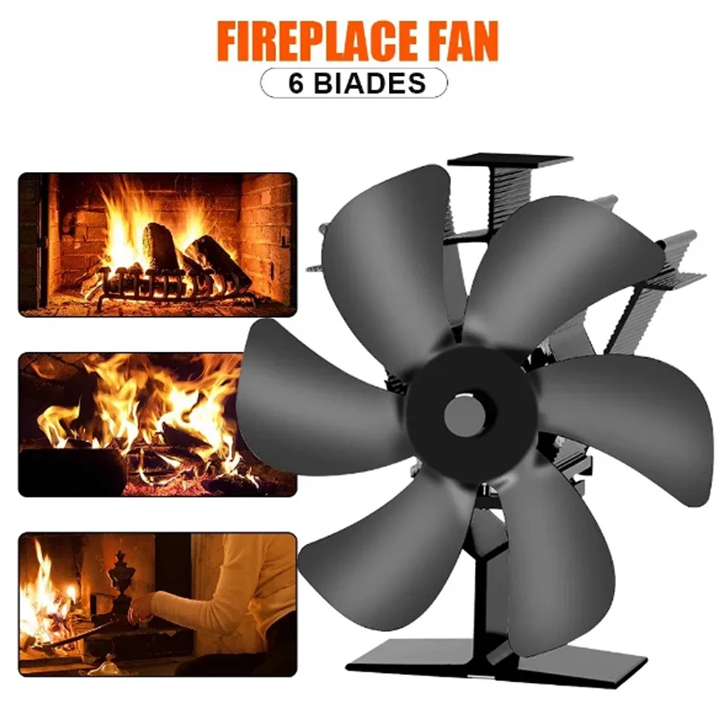 6 Blades Stove Fan Heat Powered Fireplace Fan Log Wood Burner Eco-fan Quiet Fireplace Fan Home Winter Warm Heat Distribution