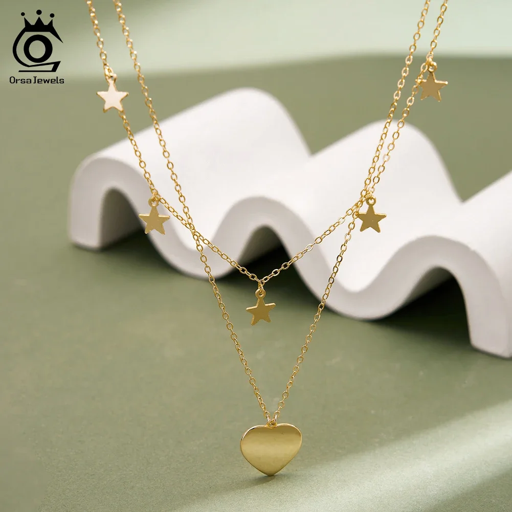 

ORSA JEWELS Elegant 925 Sterling Silver Heart Necklace for Women Summer Fashion Layered Choker Chain Jewelry Accessory BQN46