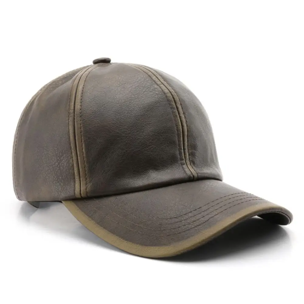 Retro Verstellbare Baseballkappe aus Kunstleder im Used-Look Lässige Gewaschene Leder-Dad-Mütze Sonnenhut für Damen und Herren – Detail 8