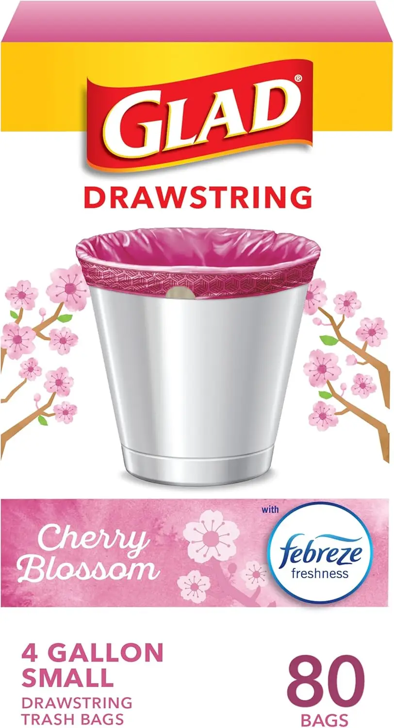 

Small Trash Bags 4 Gallon, Cherry Blossom Scented Garbage Bags with Drawstring, Odor Resistant, 80 Count