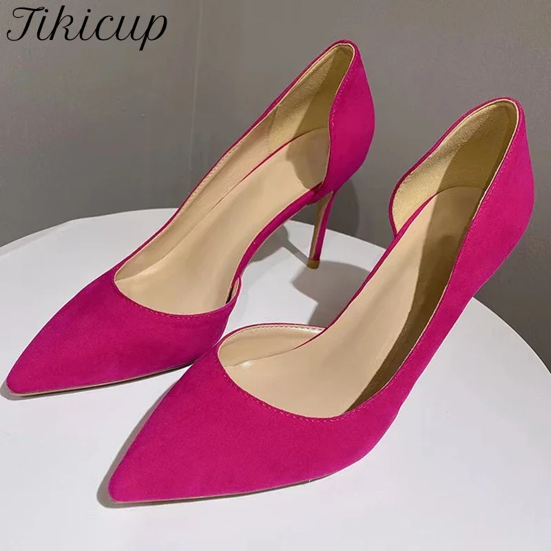 Tikicup Sexy Rose Women Suede Pointy Toe D'Orsay 12CM Super High Heel Pumps Ladies Stilettos Office OL Elegant Dress Mujer Shoes