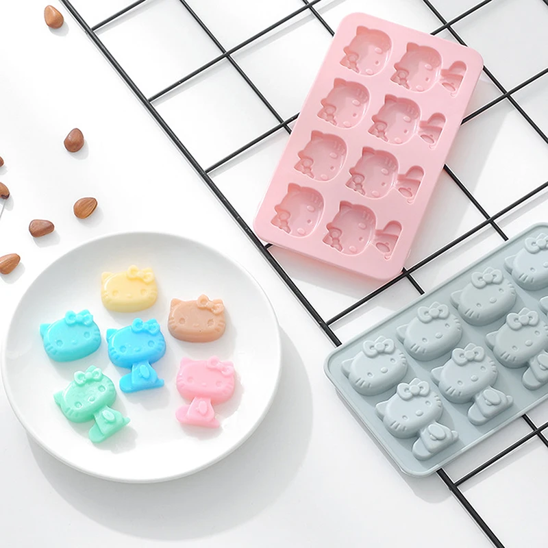 Sanrio 8 Grids Hello Kitty Silicon Ice Block Tray Mold Cake Chocolate Candy Baking Mold Diy Accesories Home Dessert Tool