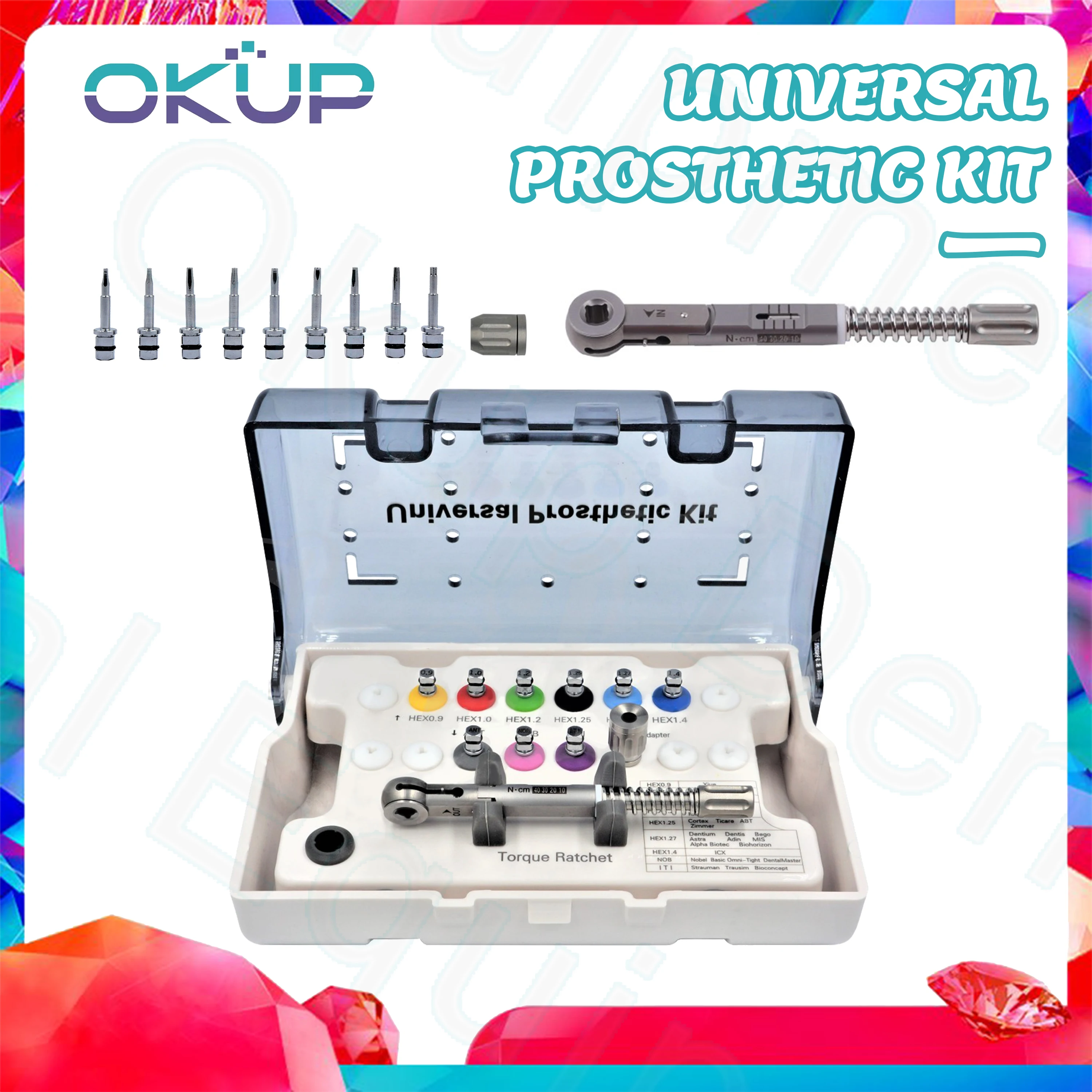 

Dental Universal Implant Torque Screwdriver Wrench Prosthetic Restoration Ratchet Kits Dentistry Implant Tool 10-70NCM