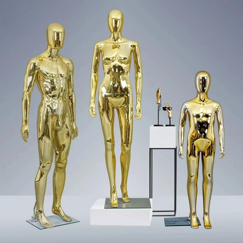 Family Set Full Body Electroplated Mannequin, Male Female Kid 3Pcs Mannequin Set, Parent-child Clothing Display Dummy