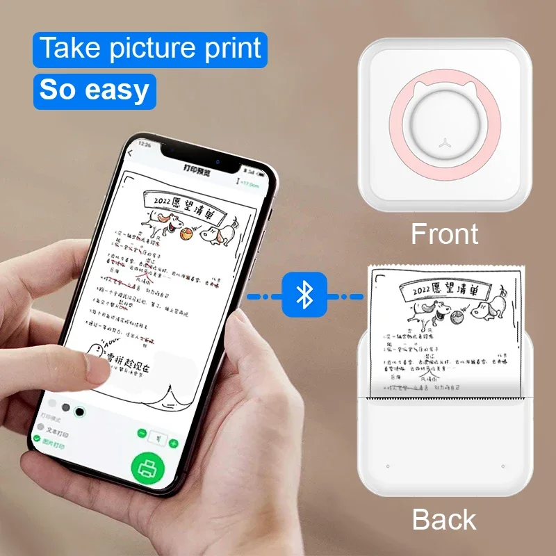 

Portable Wireless Printer Mini Pocket Bluetooth Thermal Printers Compatible with Android iOS Smartphone for Label Receipt Photo
