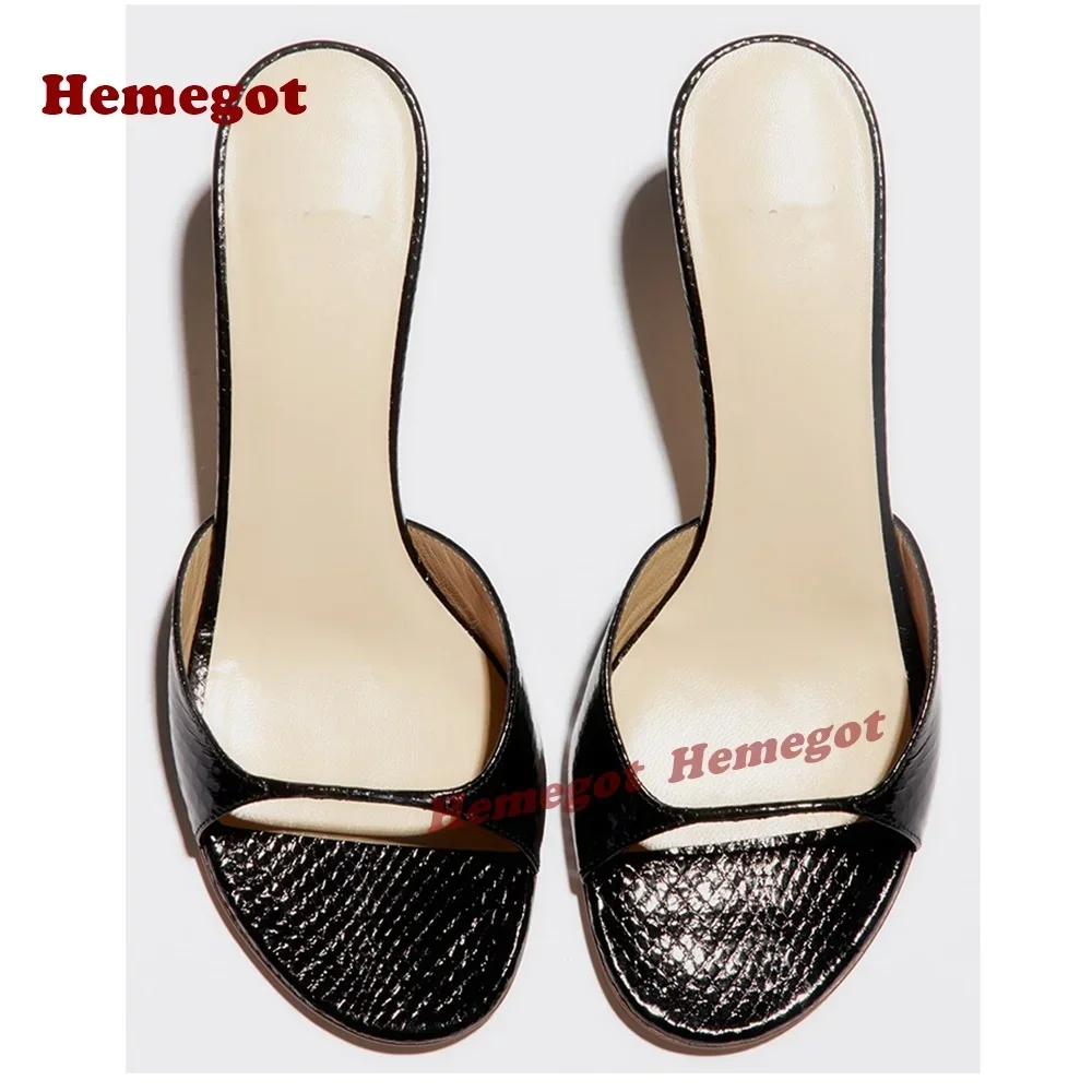 Purple Glossy Stiletto Heels Slippers Open Toe One Strap Women's Slippers Side Air Croc-Pattern Summer Outside Casual Shoes Sexy view 6
