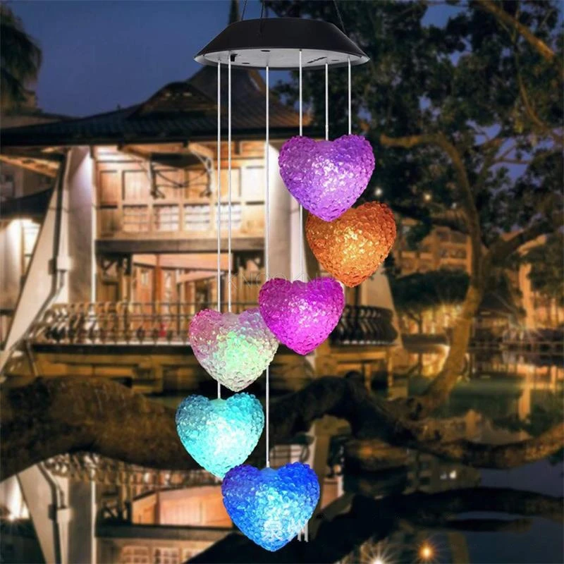 led solar wind chime lamp love rice ball star outdoor garden decoration wind chime colorful hanging lamp string