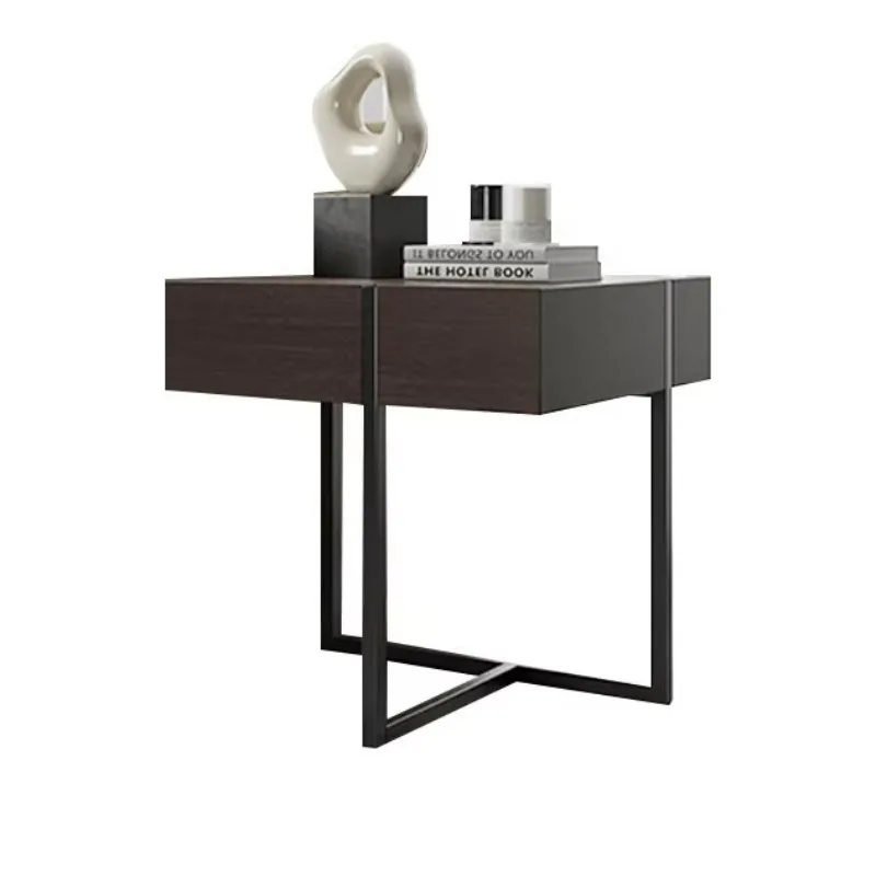 

Nordic Modern Simple Stainless Steel Wood Leather Storage Bedroom Bedside Table Bedroom Furniture