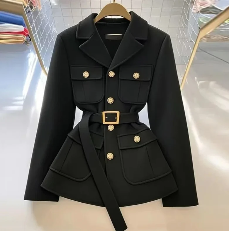 Nova cintura cinched terno jaqueta para moda casual feminina único temperamento jaqueta superior
