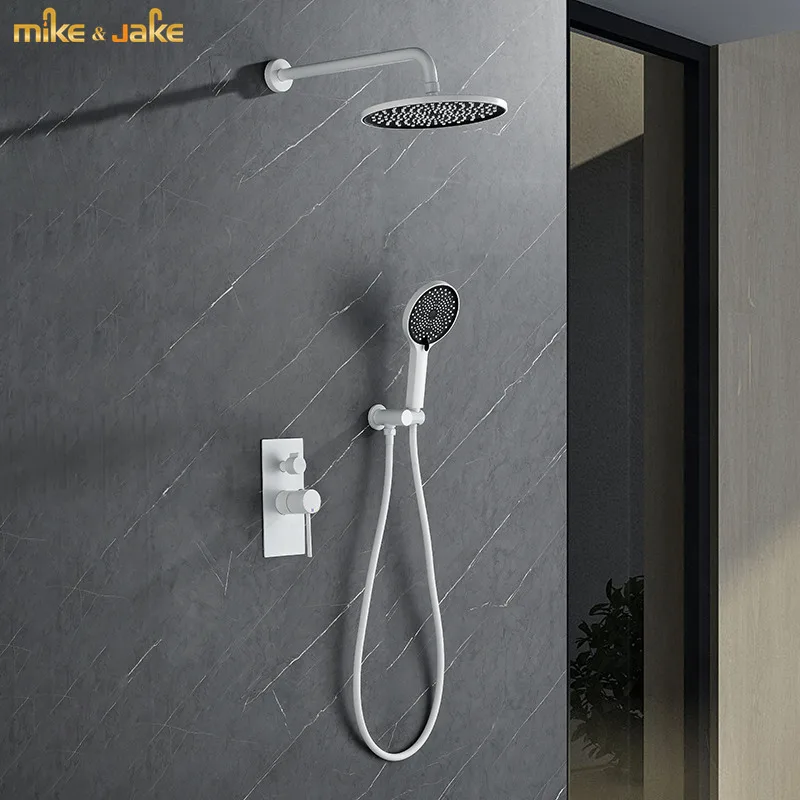 matter white flush-mounted shower faucet set  tropical shower matte white bathroom shower systems constant gray shower