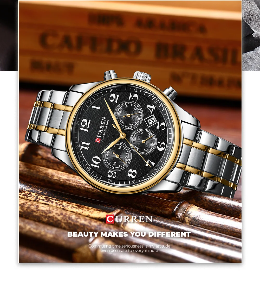 CURREN Modische Sport-Chronograph-Herrenuhr mit Edelstahlarmband, Automatisches Datum, Lässige Quarz-Armbanduhr, Relogio Masculino – Detail 12
