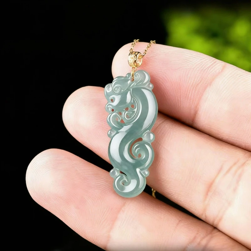

Mai Chuang/18K Gold Buckle Inlaid Natural Jade Blue Water Antique Zodiac Dragon Necklace Pendant Men Women Fine Jewelry Amulet