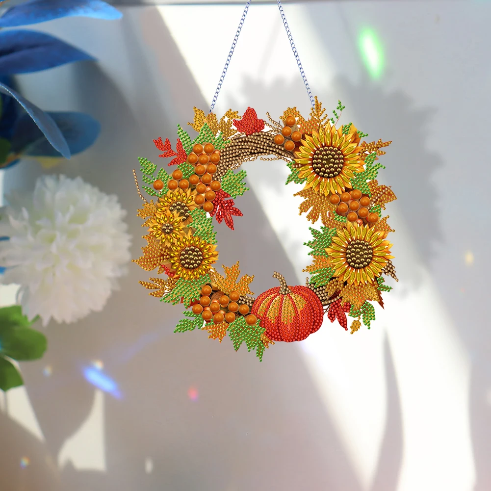 

Special Shaped Diamond Painting Wall Decor Wreath Autumn Pumpkin Christmas Diamond Art Painting Garland Crystal Painting Wreath