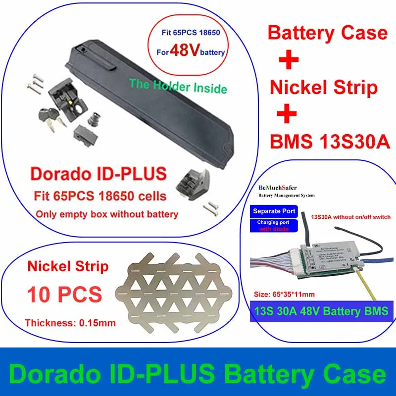 ID-PLUS Dorado Caixa de Bateria Fit 52PCS 65PCS 18650 Células 36V 48V Dorado ID PLUS Caixa Tira De Níquel 30A BMS Para DIY E-Bike Bateria