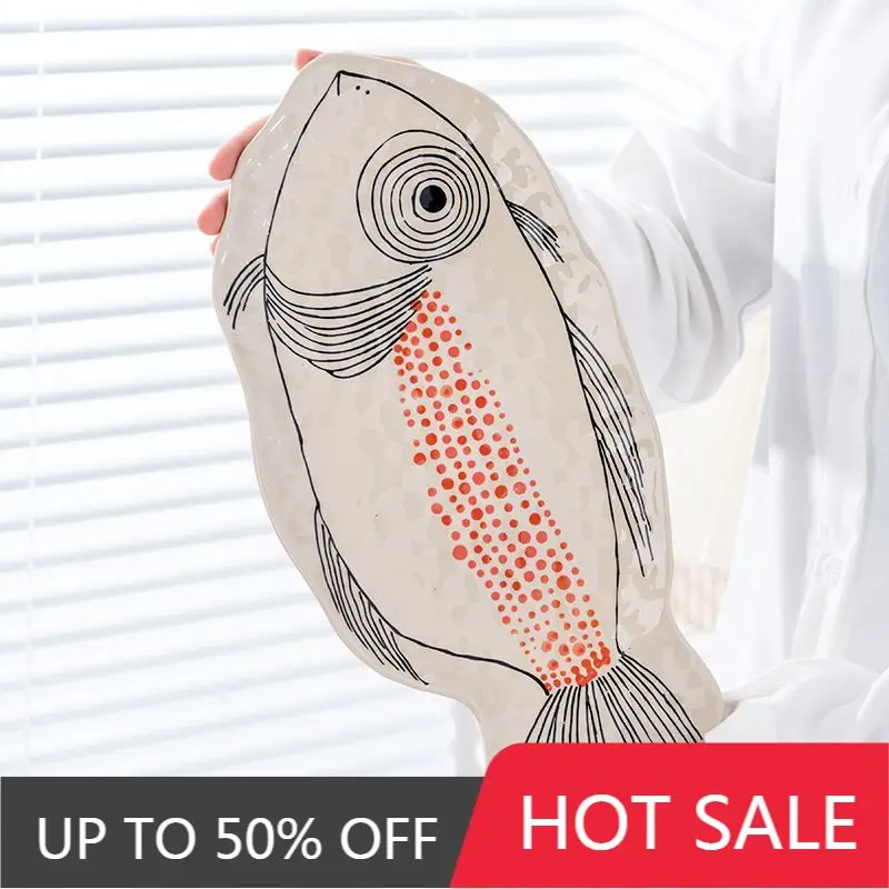 Ceramic Fish Shaped Plate Handicraft Salad Vegetable Plates Ornament Aesthetic Luxury Plates Creative Tableware Home Decoratiion