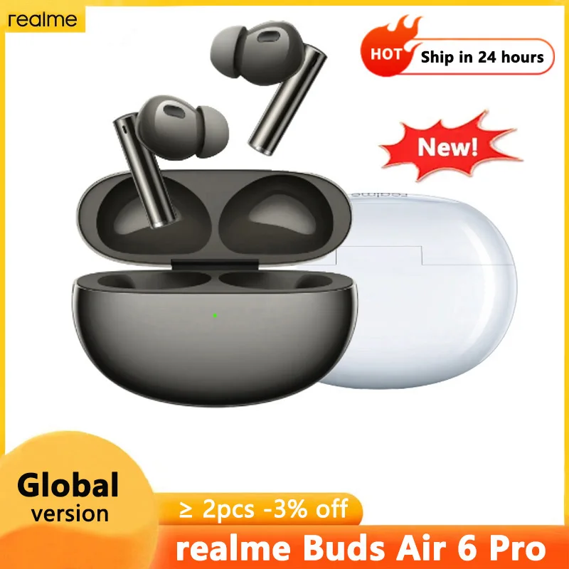 Global Version realme Buds Air 6 Pro Wireless Earphone 50dB Active Noise Cancelling 2.0 40H Battery Life Bluetooth 5.3 Headse