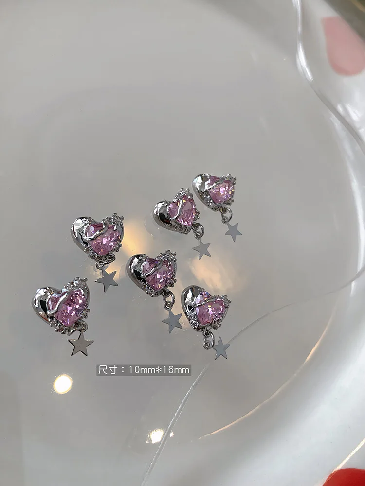5 Pieces High Quality Plated Alloy Zircon Nail Charms 3D Lava Heart & Sailor Moon Pendant Luxury Manicure Decor