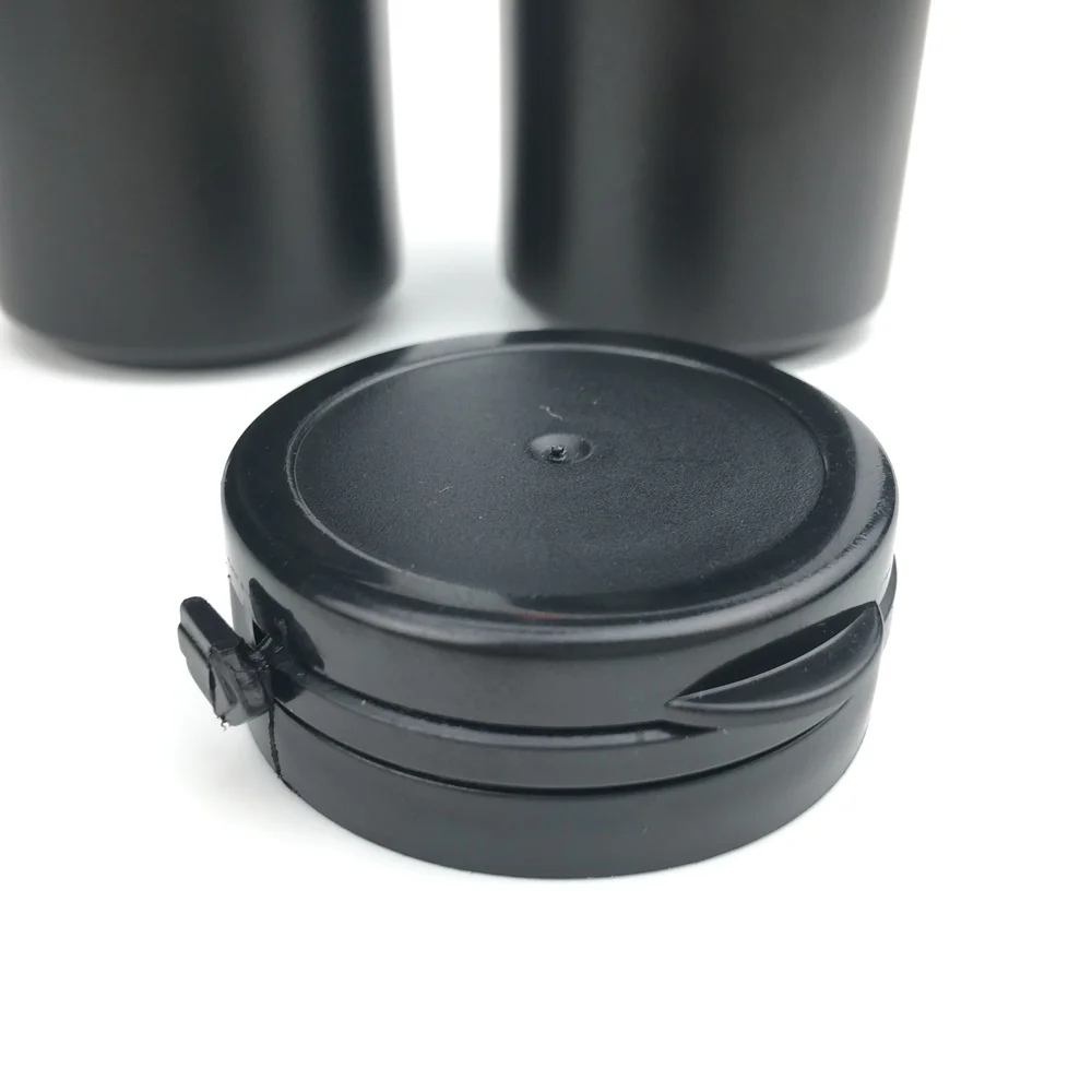 12pcs 60ml 2oz Black Plastic HDPE Straight Round Empty Plastic Pill Container Chewing Gum Bottle With Pull Ring Cap