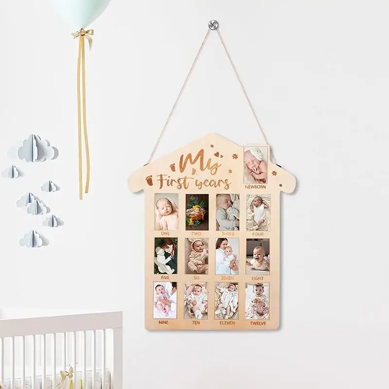 First Year Photo Display Board Monthly Photo Display Milestone Wood Board Newborn To 12 Months Journey Frame Nursery Decorations