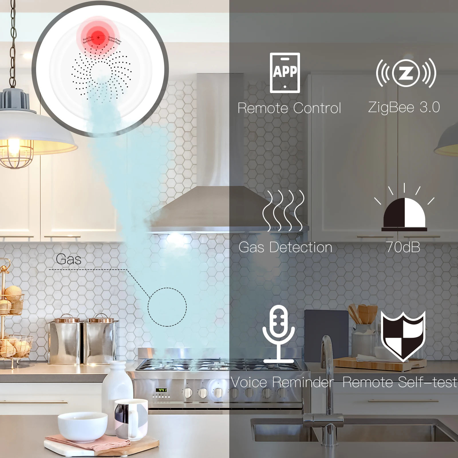 MOES Zigbee Smart Gas Leak Detector Tuya App Remote Alarm 70dB Sound Sensor for Home Kitchen Safety