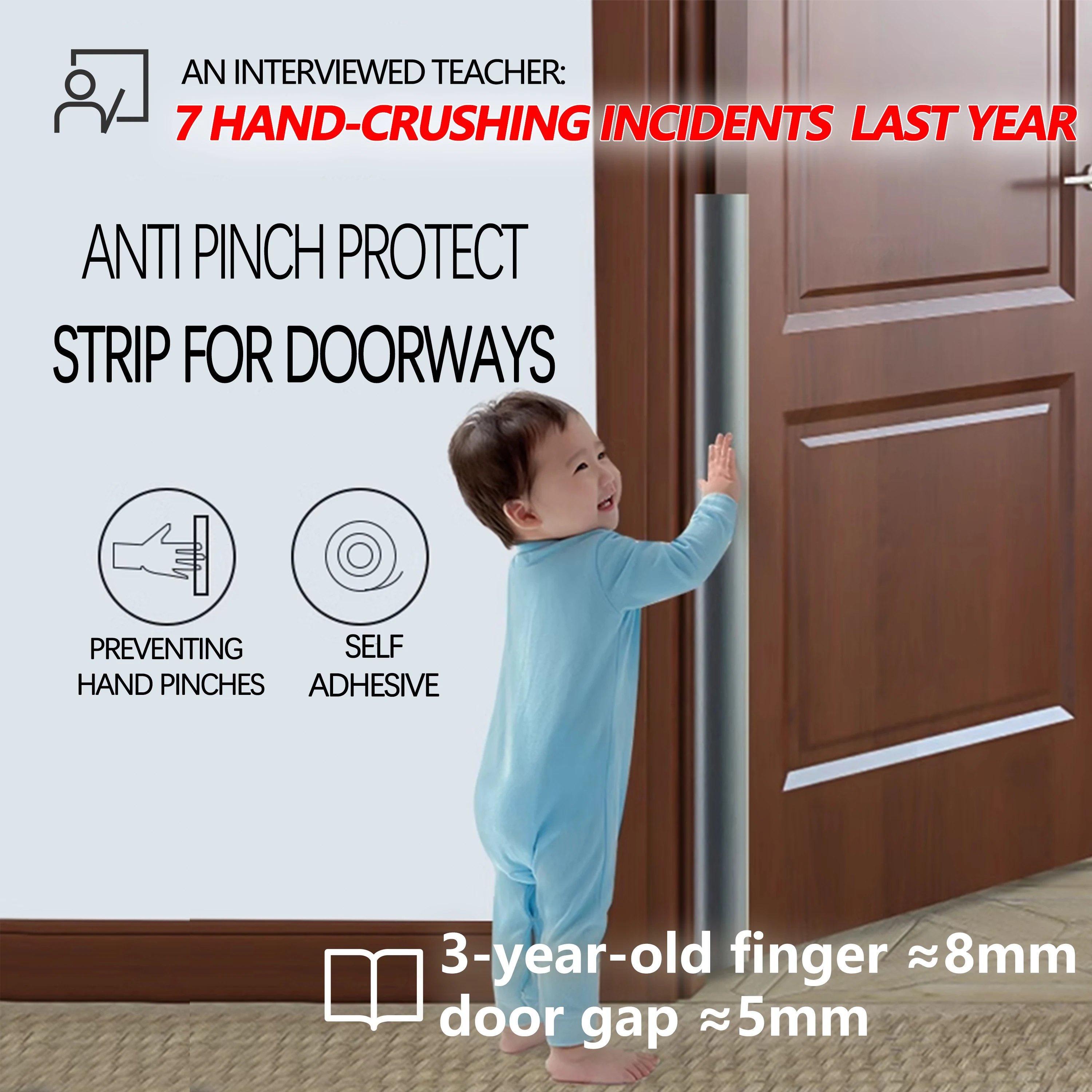 1 conjunto, um lado da frente e traseira da porta, 1,2 metros de comprimento, costura de porta anti-pitada, porta autoadesiva com tampa de dedo