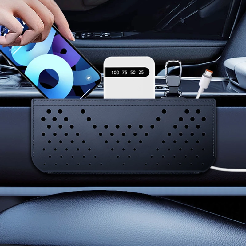 سيارة جلدية حقيبة التخزين صندوق تخزين متعدد الوظائف سيارة الجانب منظم الجيب الجلود لاصق السيارات جيب الحقيبة