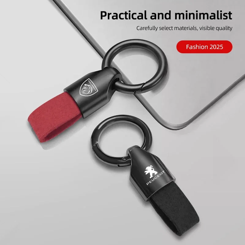 Car Logo Keychain Suede Key Chain Key Ring For Peugeot 408 308 5008 208 2008 3008 Landtrek Rifter e-Expert e-TRAVELLER 4008 508