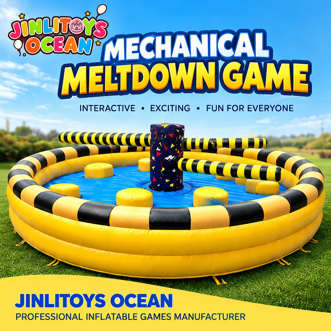 Mall atrium inflatable rotating sweeper: Multiplayer dodge challenge with heavy-duty PVC air cushion