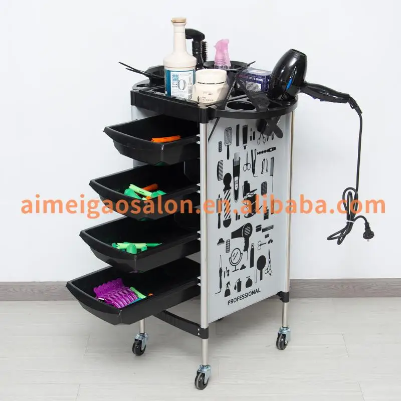 High Quality Salon Trolley 4 Drawers SPA Hair Salon Trolley Salon Equipment Storage Trolley Tray