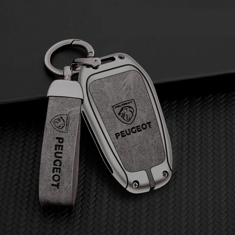 Leather Zine Alloy Car Smart Key Case Shell Cover Protector Fob For Peugeot 308 408 508 2008 3008 4008 5008 Keychain Accessories