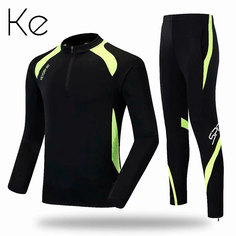 

KE524 black Football tracksuit children's training uniform long-sleeved autumn winter adult sport jacket kids men and women