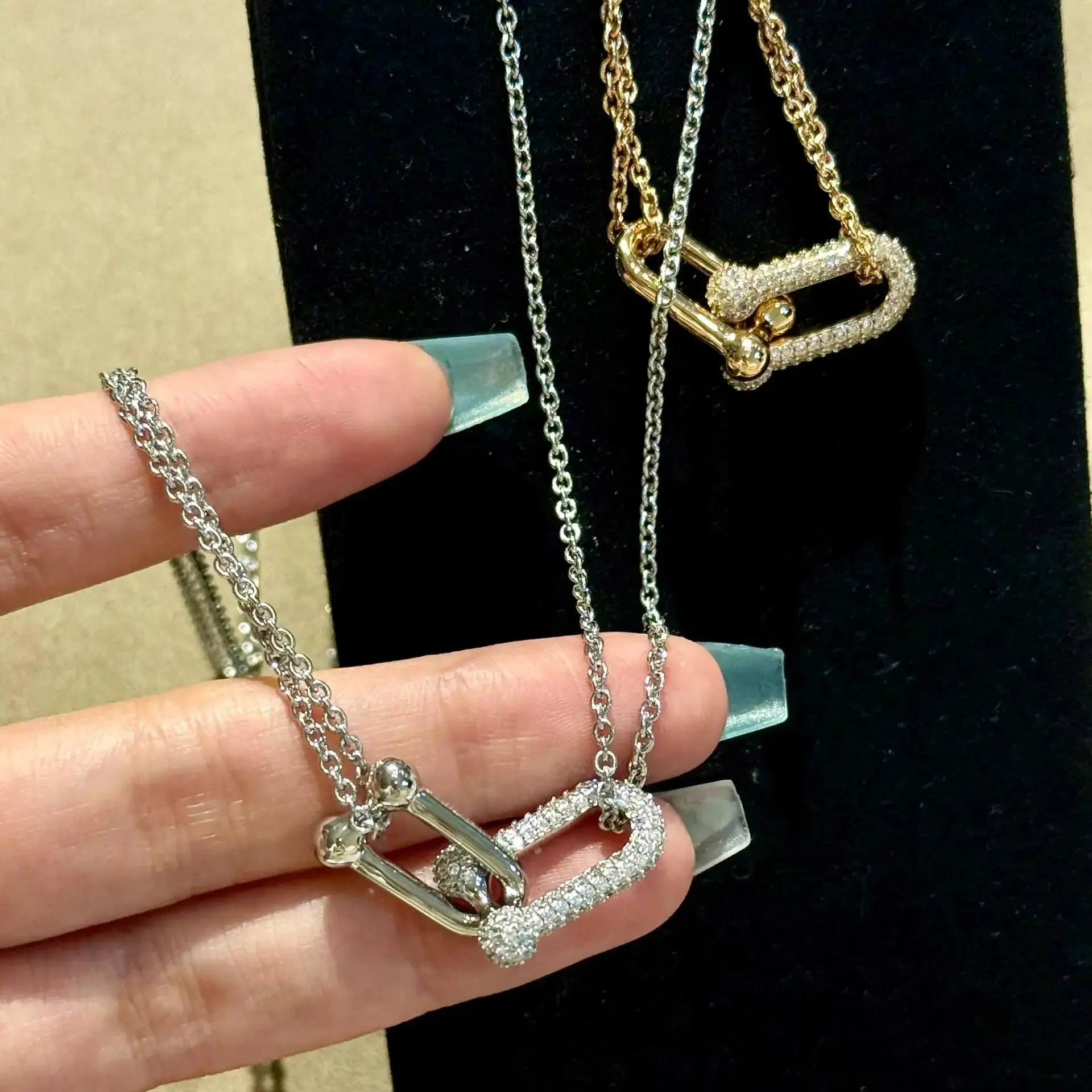 

Classic Elegance French 925 Sterling Silver Bilayer Chain Link Necklace Women's Jewelry Exquisite Fashion Anniversary Party Gift